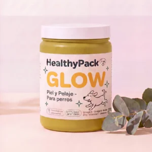Tarro mustard de HealthyPack Glow, suplemento en polvo para piel y pelaje de perros, 270g, sabor cerdo