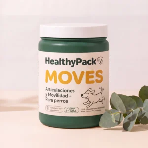 Tarro de HealthyPack Moves, suplemento en polvo para articulaciones y movilidad de perros, 270g, sabor pollo e higado